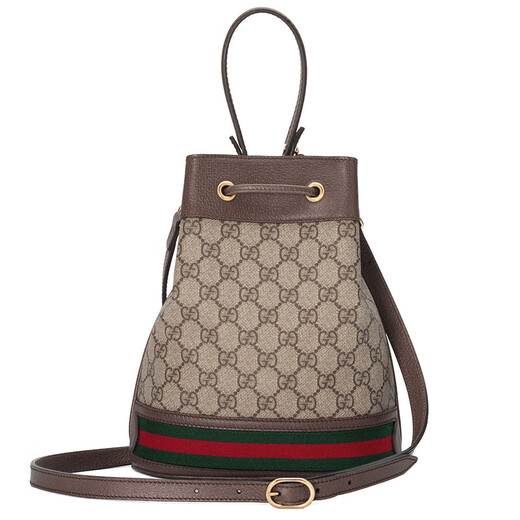 古驰（GUCCI）0phidia老花Logo条纹织带抽绳水桶包斜挎手提单肩包 小号 女款SS 乌木色/棕色55062196I3B8745