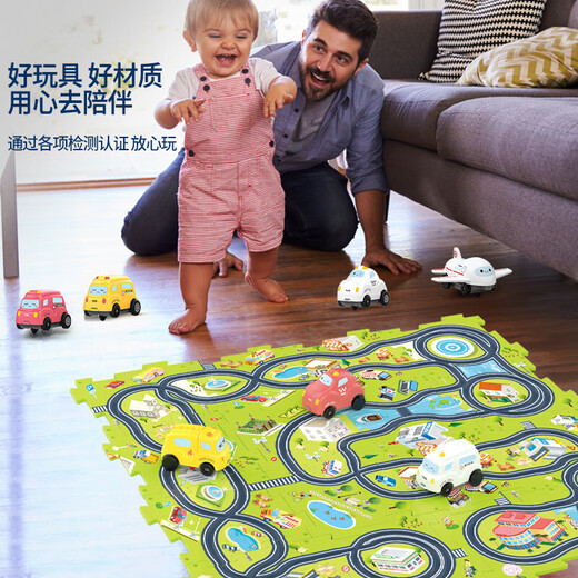 Pointe de puzzle pour enfants Transport urbain DIY Assemblé électrique Car Boy and Girl Toy Gift 16 pièces (pièce simple 14 * 14cm) Style de la ville