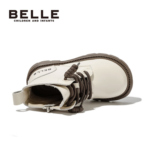 Belle's Children's Shoes Girls Martin Boots Autumn New Single Boots Boys Style British Short Short Boots All-Match Leather Boots Obsidian Black-Single DE3882 28