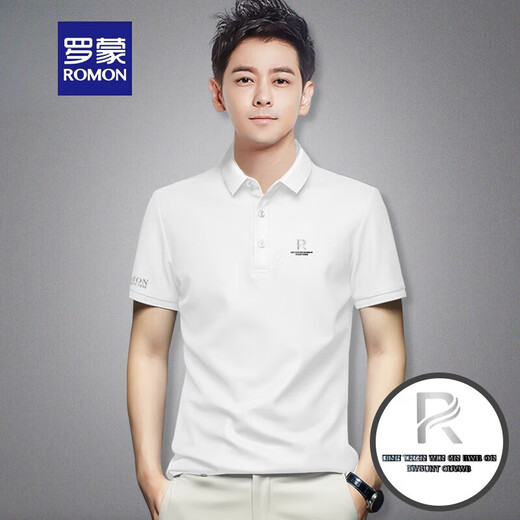 
ROMON new short-sleeved T-shirt men's summer half-sleeved polo base shirt middle-aged and young business casual classic lapel fashion model lapel short * sleeve 22#xsx9209 black M90120Jin[Jin equals 0.5 kg]