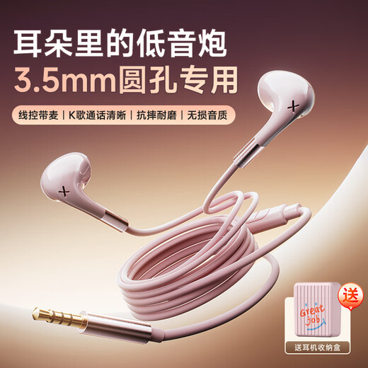 Sibyl wired earphones semi-in-ear noise reduction call karaoke girl mobile phone computer Nordic powder丨three-button wire control丨send storage box