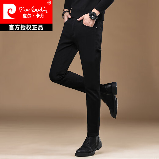 皮尔卡丹（pierre cardin）品牌高端纯黑色牛仔裤男夏季薄款修身小脚潮牌弹力韩版休闲裤子 KNQQ1048黑灰色 28 2.1尺