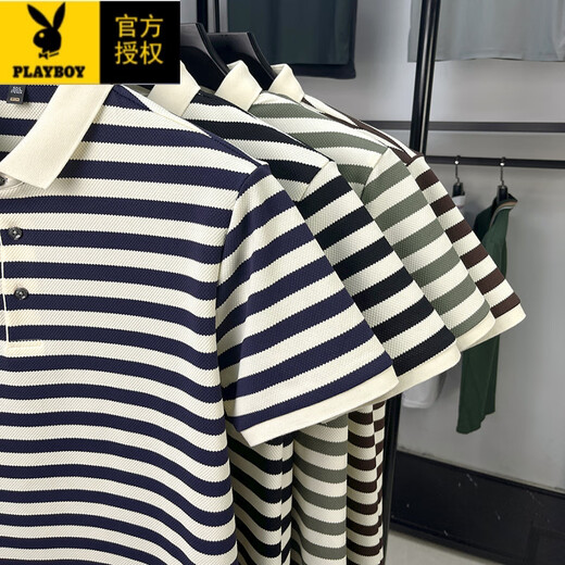 Playboy (Playboy) Sommer Pure Cotton Kurzärmelte T-Shirt Herren Revers Top Middle Middle Outfit Casual halbärmelige Polo Streifen glatt 9906-Black M 165 suggerieren 90-120jin [Jin gleich 0,5 kg]