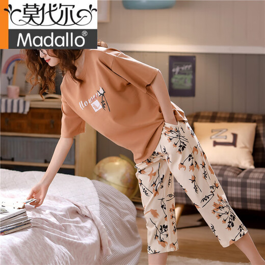 莫代尔睡衣女夏季2025新款纯棉短袖七分裤大码家居服套装女款夏款可外穿 9207 M (适合85-100斤)
