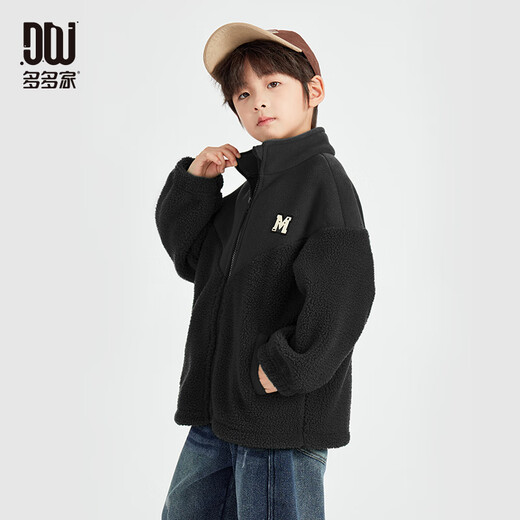 Duoduo Boys 'Boys' Chaqueta de terciopelo islandés Invierno engrosado Ropa de invierno 2025 Nuevos niños Autumn and Winter Medium y grandes de empalme infantiles 9889 Black_ [Spot] 110 cm