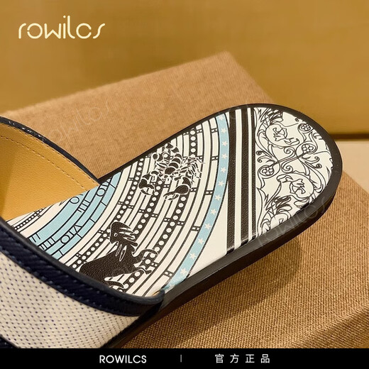 rowilcs新款条纹拖鞋男款防滑时尚一字拖沙滩软底时尚夏季外穿平底凉拖鞋 白蓝 标准码 38