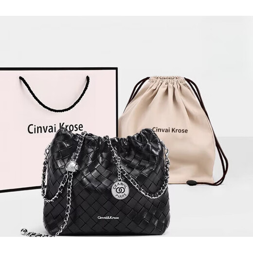 CinvaiKrose small c/k bag women 2025 new crossbody bag feel bucket bag fashionable shoulder chain women's bag black black