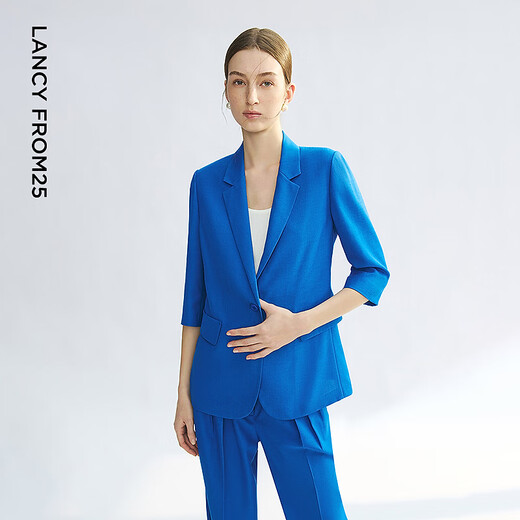 朗姿宝蓝色设计感商务西装外套平驳领ol西服2025年夏季新款 舰队蓝色 L
