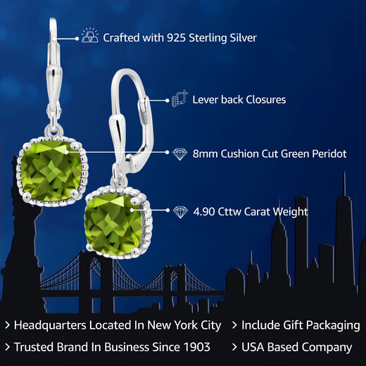 GEM STONE KING colorful gemstone earrings for women summer 925 silver inlaid with 4.9 carat green peridot earrings classic ins trend