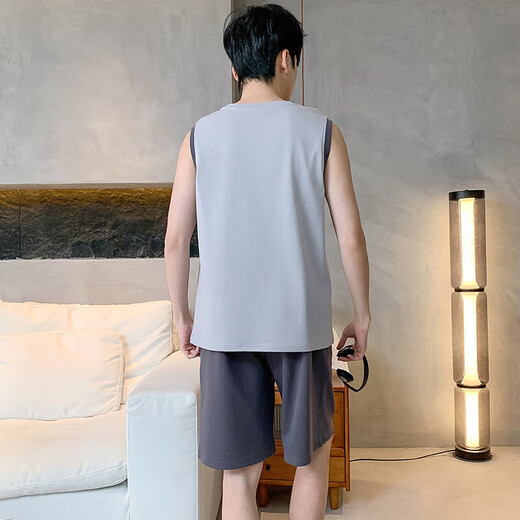 2025 new summer men's pure cotton pajamas set casual vest shorts for outdoor wear OMM13067 L