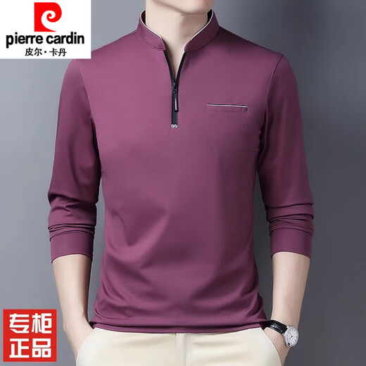 
Pier Cardin spring small stand-up collar men's long-sleeved T-shirt half-zipper body shirt fashionable casual middle-aged single-piece men's top P6625 black M 165