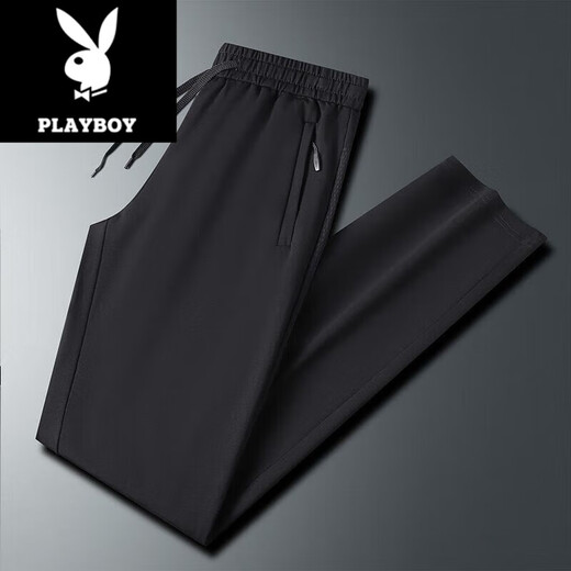 Playboy (PLAYBOY) 2025 Spring and Autumn New Leisure Pants for Men for Men Casual Loose Trendy Thin Breathable Long Pants for Men K9226 Black Flat Angle L Suggestion-115Jin[Jin equals 0.5 kg]