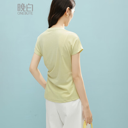 晚白【断码清仓】2025夏款奶黄色上衣圆领莱赛尔显白短袖t恤女 嫩黄色 S