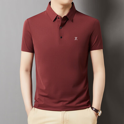 K-Boxing Men's Short Sleeve T-Shirt Mulberry Silk Summer Thin Business Casual Fashion Lapel Men's Polo Shirt Gray Blue 699 2XL 185/100A