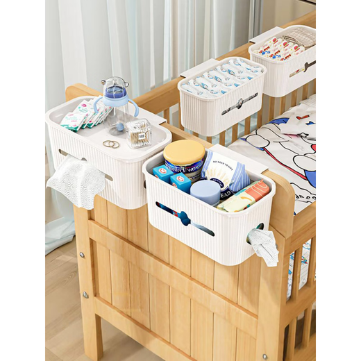 Lishi-Krankenbetthängekorb Baby Krippe Kopfregal Windeln Aufbewahrungsbeutel Windeln Windeln Windeln Aufbewahrungsbox Crescent White-Free-bedeckte Modell [mit Papierschublade + Kabeleinfügungsanschluss]