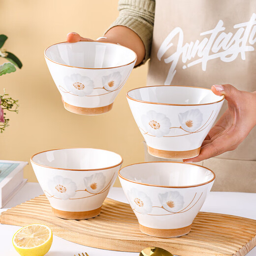 Ceramic bowl for home use 2024 new style festive housewarming new home dishes and tableware set years of peace and quiet rice bowl years of peace and quiet 6-piece bamboo hat bowl 5 inches