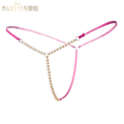 Low-waisted briefs for women, thong for students, small underwear for girls, with pearls, lace open, large size, young women's vagina, white