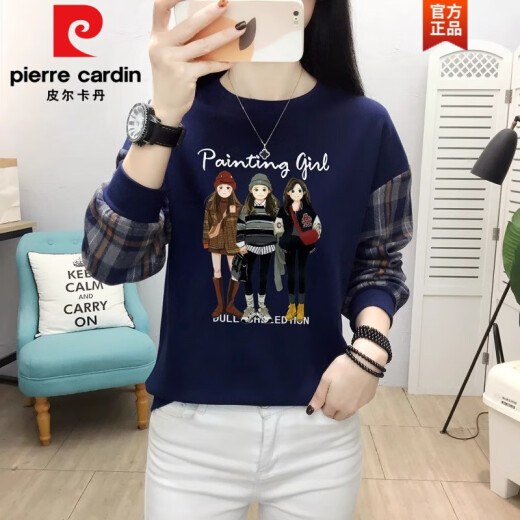 皮尔卡丹（pierre cardin）2025年新款秋季纯|棉女士卫衣圆领秋冬韩版宽松大版女装套头上衣 6187玫红色 L 建议100-115斤