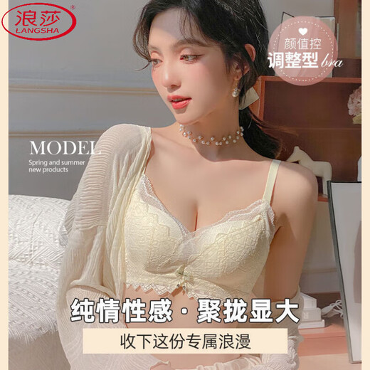 浪莎（LangSha）甜美蕾丝性感美背女内衣小胸加厚聚拢上托侧收副乳无钢圈文胸套装 粉色 单件 80A 36 B通杯