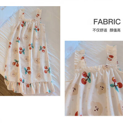 
Luichen summer suspender pajamas women's dress cute nightgown girl high school student cotton gauze thin home clothing MJF_ MJF_9272# vest skirt Cherry bear M 160