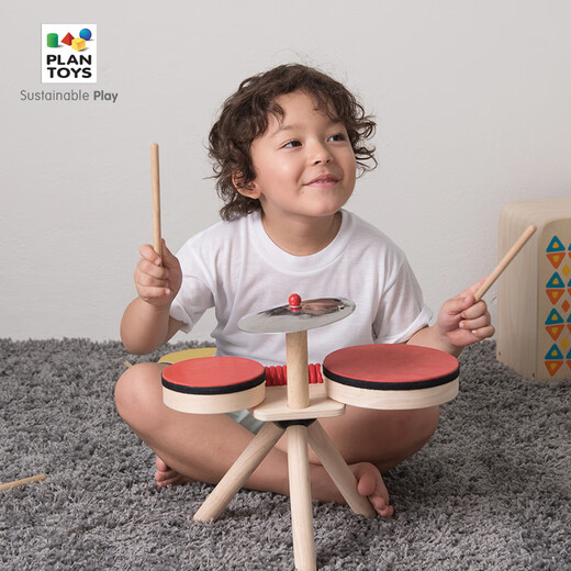 PlanToys Children's Drum Baby Music Beating Musical Instrument Toys Wooden Gift Gift 6410 6410_Drum