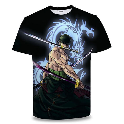 Jian Fei One Piece Kurzarm Sommer ein Stück Zoro Anime T-Shirt Primary- und Sekundarschüler und Teenager im 3D-Drucktrend Burning Ace TXU1480 S geeignet für Gewicht 80-90 Jin [Jin gleich 0,5 kg]