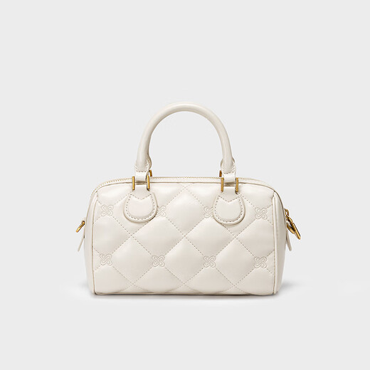 JUST STAR Waffle Boston Bag Women's 2025 New Handbag Light Luxury One-Shoulder Crossbody Bag Commuter Pillow Bag Cream White Fashion High-end Brand Birthday Gift Women