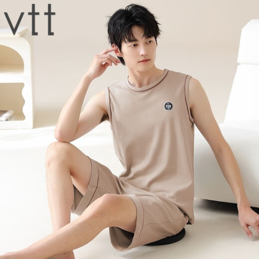 VTT MANEVELESS PAJAMAS Summer Traje de algodón Vest New Home Clothing Los pantalones cortos delgados de los hombres se pueden usar en vest traje: OMM13657 L