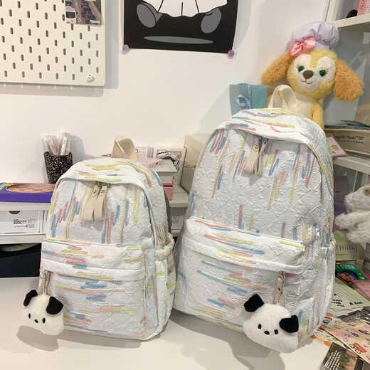 书包女生新款卡通涂鸦初高中学生双肩包大容量背包小清新可爱学生 BF9030白色大号（不带挂件）