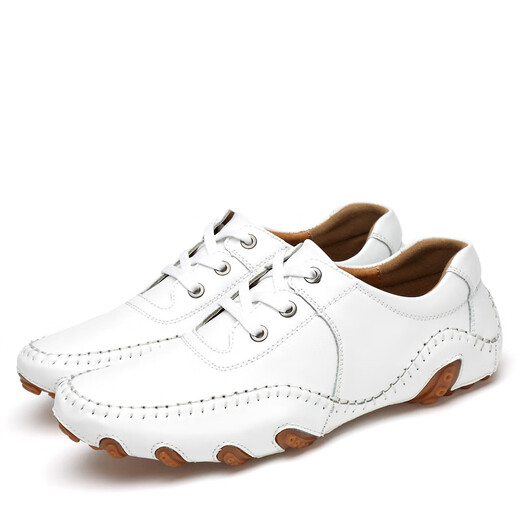 CARTELO genuine leather golf shoes lightweight men's shoes GOLF breathable waterproof anti-slip toe layer cowhide casual sports shoes white lace 42