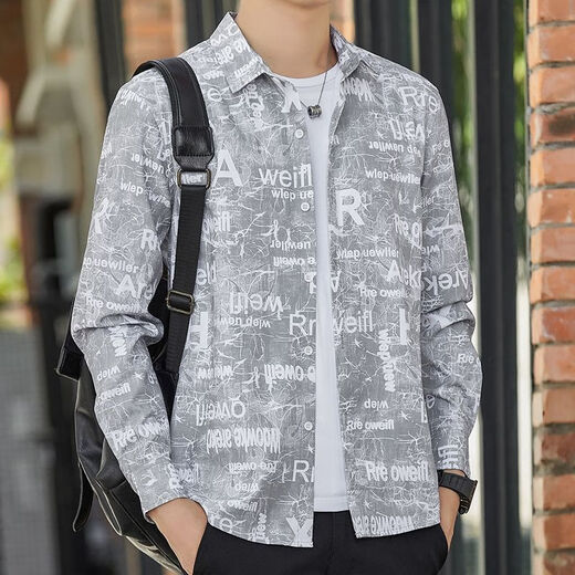 
KMKA men's long-sleeved shirt men's summer thin ice silk outfit spring and summer Hong Kong style casual versatile shirt trendy Korean version 6169 black L 110-125Jin [Jin equals 0.5 kg]