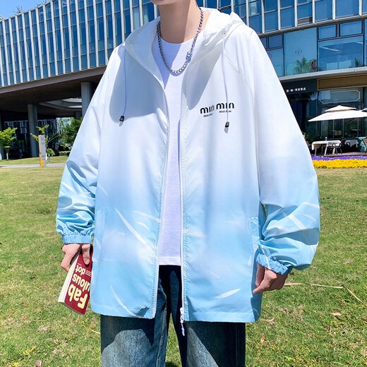 Aoji high school students' clothes, boys, ice silk, boys, high school junior high school students, teenagers, big children, summer thin breathable jacket, hooded 6626 blue (single coat) Quality upgrade XL 110-130Jin [Jin equals 0.5 kg]