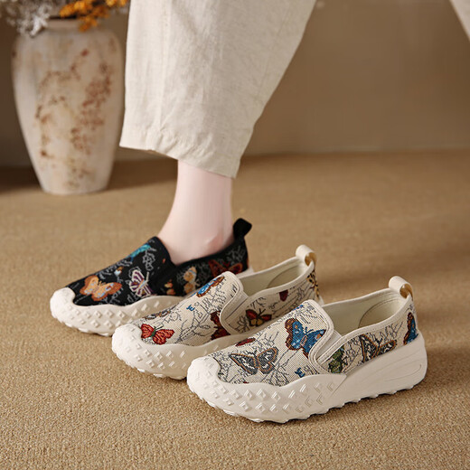 Canvas-Schuhe für Frauen im Sommer atmungsaktiven Retro-vielseitigen einbeinigen faulen Schuhen weicher Sohle bequemer nicht rutschfestem Kleidung-resistente Mutterschuhe YGNX-B8010-1 Schwarz 37
