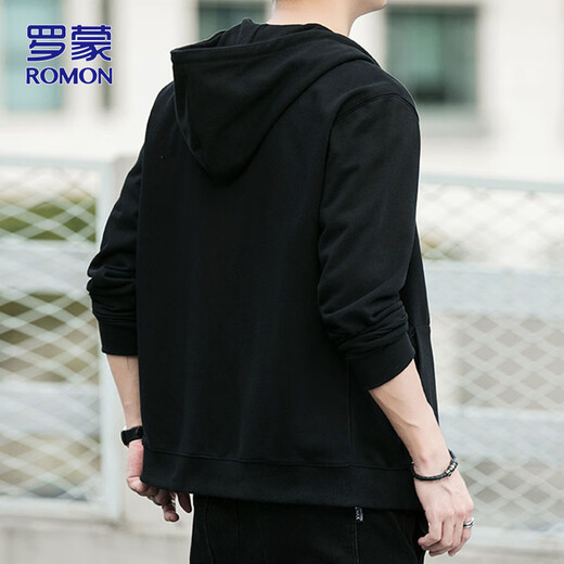 ROMON Cardigan Sweater Men's Spring and Autumn Hooded Jacket Men's Casual Sports Jacket Men's Top Black XL