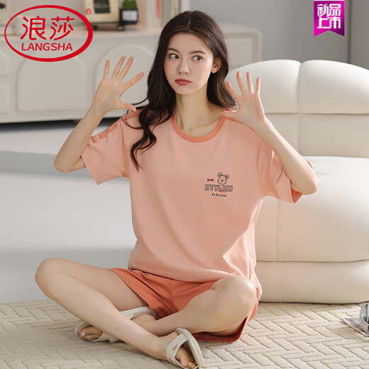 Лангша (Лангша) Pure Cotton Summer Pajamas Women Pulover Pajamas Летние шорты с коротким рукавом Удобные и повседневную домашнюю одежду Z9859 L [Предлагаемое 100-120 JIN [JIN равняется 0,5 кг] Wear]