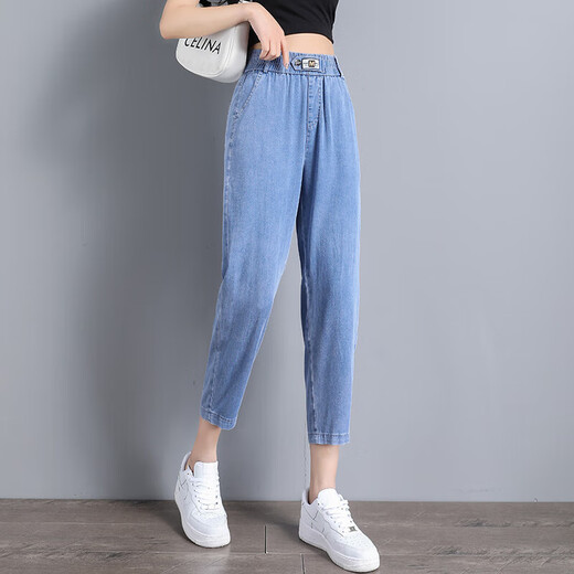 莱塞尔天丝软牛仔八分哈伦裤女休闲百搭低个子显瘦经典夏季薄款 蓝色-八分裤 2XL