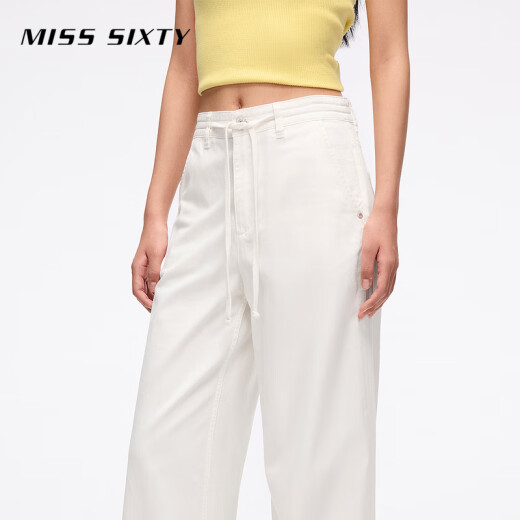 MISS SIXTY2025夏季新款牛仔裤女系带抽绳宽松奶白垂感阔腿裤长裤 奶白短版 XS
