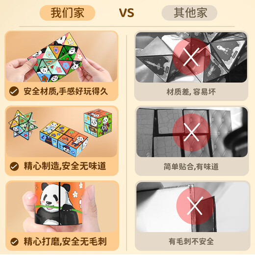 砚玺百变无限魔方儿童立体小玩具熊猫几何折叠翻转解压3d变形积木 百变魔方熊猫款【圆柱+抽象】
