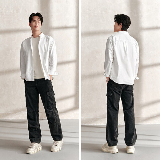 森马（Semir）长袖衬衫男纯棉上班通勤纯色百搭秋装经典翻领上衣101524105105
