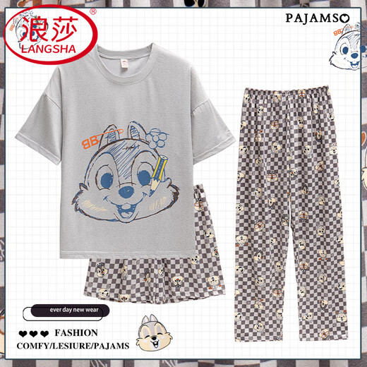 Le nouveau pyjamas de Langsha pour les femmes en été en été pur coton court à manche jade jade gui de style chien en trois pièces d'été yunduo cotton-j9901 # jeu de chiot paradis