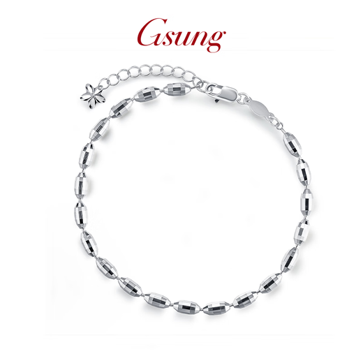 GsunG platinum oval laser bead bracelet for women PT950 pure platinum laser bead small flower chain niche design priced by gram contact before bidding