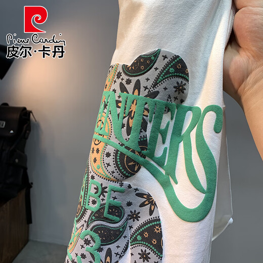 Pierre Cardin 2025 Nouvelle lettre d'ours en vrac imprimer le cou rond T-shirt à manches courtes pour hommes slim coton t-shirt à mi-manche blanc à la mode 6 JSW9922 m adapté à 90-108jin [Jin est égal à 0,5 kg]