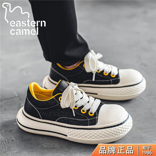 东方骆驼男鞋夏季新款小众设计潮牌个性大头帆布鞋透气百搭舒适软底休闲鞋 黑色 42