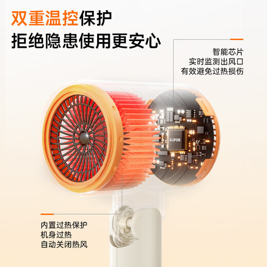 苏泊尔（SUPOR）电吹风5亿负离子护发可折叠便携吹风机过热保护 家用宿舍速干风筒生日节日礼物 米灰色EHDL-F844C