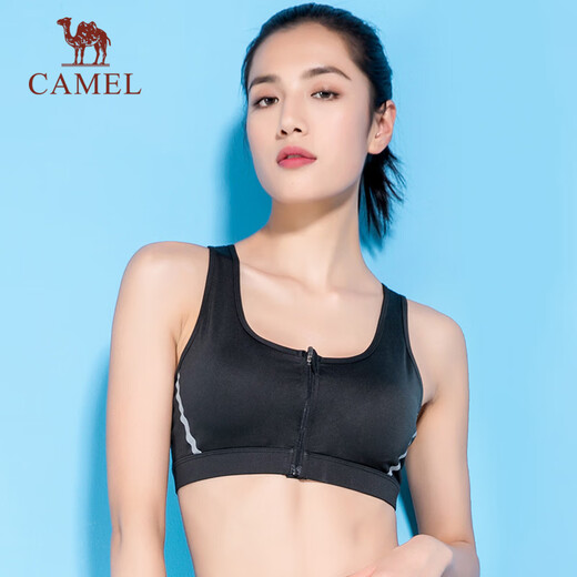骆驼运动背心女士外穿春夏聚拢美背跑步文胸瑜伽训练健身服内衣 J0S1Q9905，黑色 ，女 L