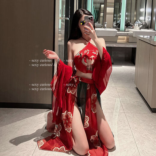 
Sexy underwear sexy Hanfu cheongsam uniform on bed seductive seductive passion set women seductive fairy suit 1049 red XXL
