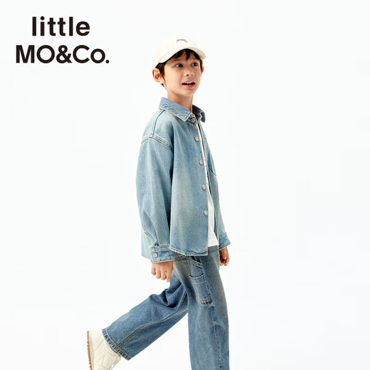Little MO&Co. Tom and Jerry joint series little moco children's clothing 25 autumn clothing children's cool and antibacterial denim shirt denim blue 140 140/68