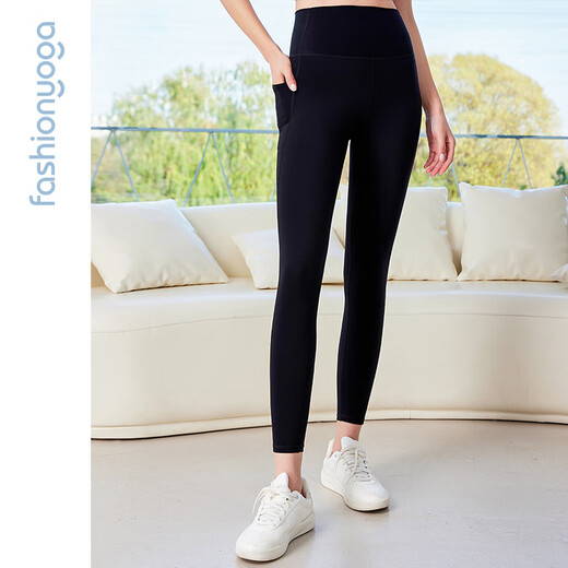 Fan Sheng Yoga Kleidung Sport Leisure Rennen im Freien Fahrradkühlhosen Gürteltasche Tasche Taille-Huging Neun-Punkte-Hosen für Frauen Fy5918 Yunrou Black M
