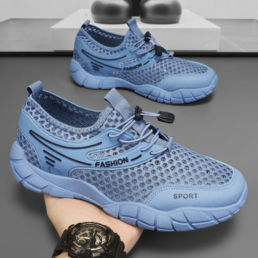 
Men's shoes for summer new breathable hollow net shoes for men's trendy versatile thick sole flying woven sneakers casual hole shoes K739 beige 42