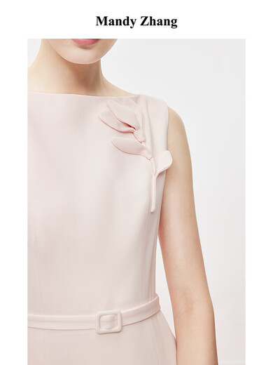 
Mandy Zhang Tulip Haute Couture Series Pink acetic acid dress for women with one-length high-end dress for women Elegant Pink Gift cloth belt M